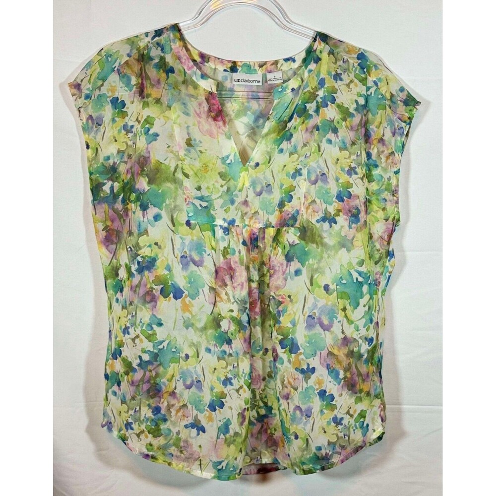 Liz Claiborne Top Floral Watercolor Semi-sheer Small